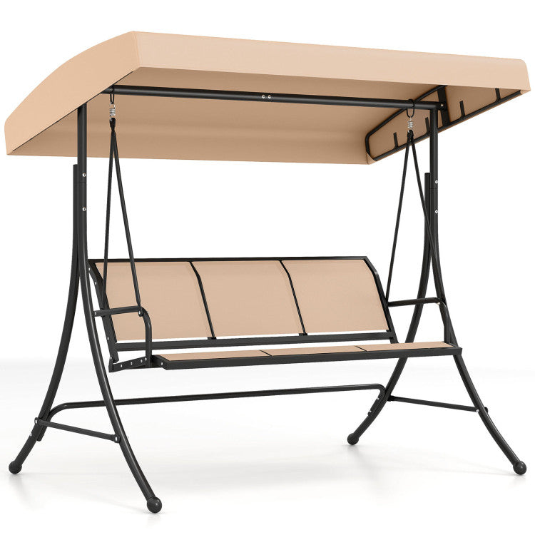3-Seat Patio Swing Chair with Adjustable Canopy