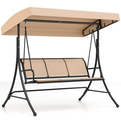 3-Seat Patio Swing Chair with Adjustable Canopy