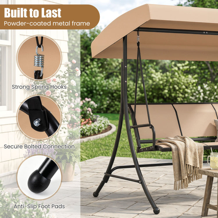 3-Seat Patio Swing Chair with Adjustable Canopy