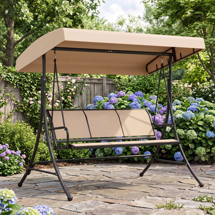 3-Seat Patio Swing Chair with Adjustable Canopy