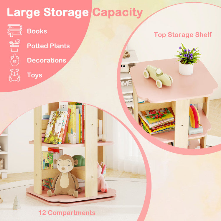 3-Tier Freestanding Corner Toddler Book Rack with 12 Sectors