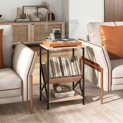 3-Tier Industrial Side Table with V-shaped Bookshelf for Living Room