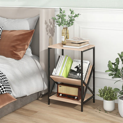 3-Tier Industrial Side Table with V-shaped Bookshelf for Living Room