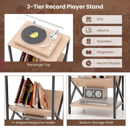 3-Tier Industrial Side Table with V-shaped Bookshelf for Living Room
