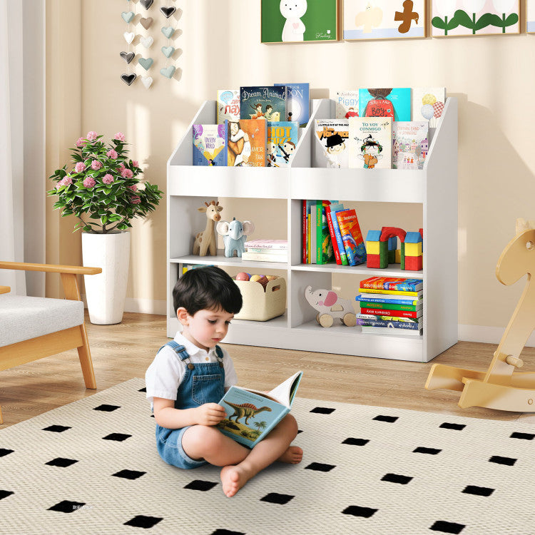 3-Tier Kid's Bookshelf Toy Storage Organizer with Display Rack and 4 Compartments