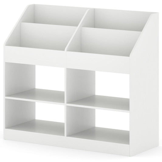 3-Tier Kid's Bookshelf Toy Storage Organizer with Display Rack and 4 Compartments