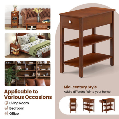 3-Tier Narrow End Table with Drawer and Storage Shelves Set of 2