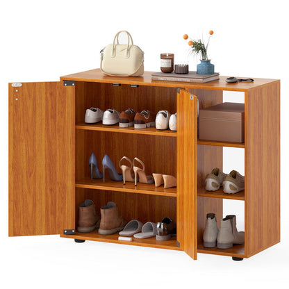 3-Tier Shoe Cabinet with Doors with Adjustable Open Shelves for Entryway