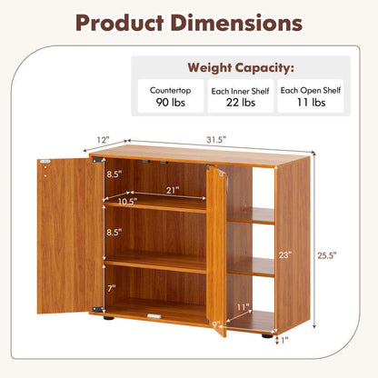 3-Tier Shoe Cabinet with Doors with Adjustable Open Shelves for Entryway