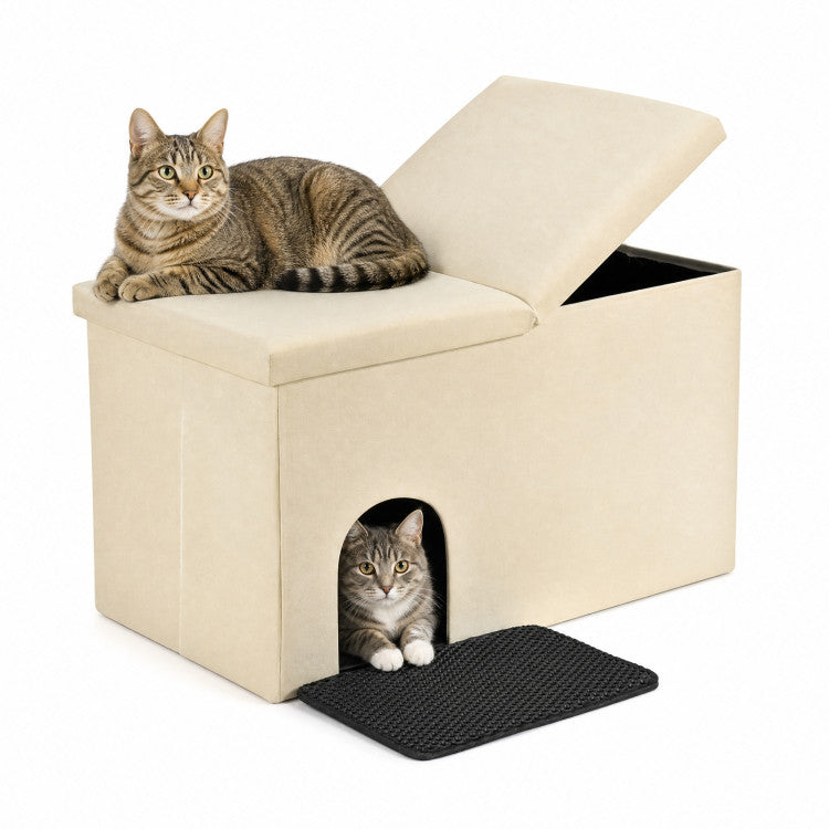 3-in-1 Cat Litter Box Enclosure with Removable & Movable Divider for Pets