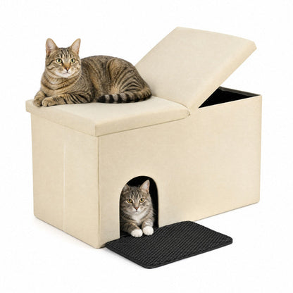 3-in-1 Cat Litter Box Enclosure with Removable & Movable Divider for Pets