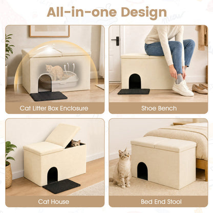 3-in-1 Cat Litter Box Enclosure with Removable & Movable Divider for Pets