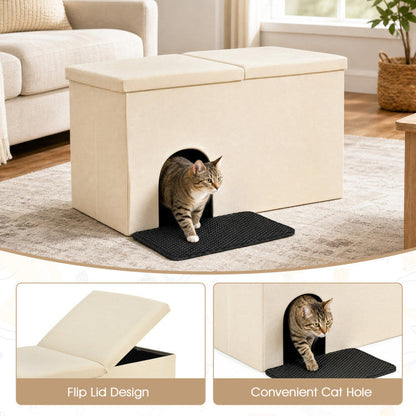 3-in-1 Cat Litter Box Enclosure with Removable & Movable Divider for Pets