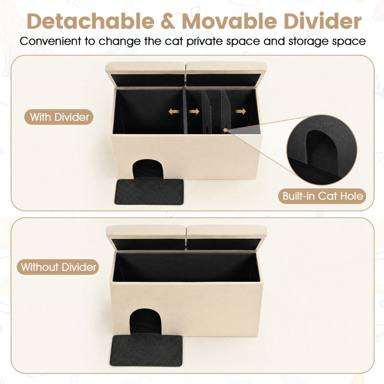 3-in-1 Cat Litter Box Enclosure with Removable & Movable Divider for Pets