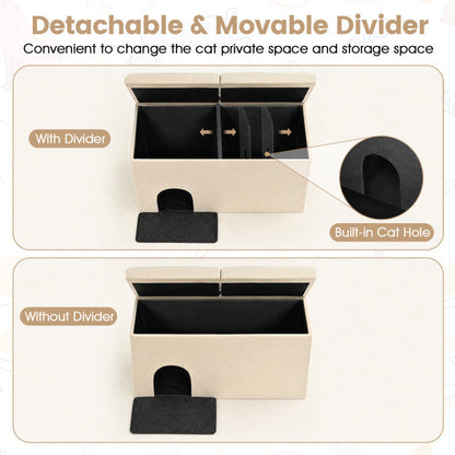 3-in-1 Cat Litter Box Enclosure with Removable & Movable Divider for Pets