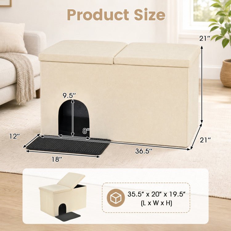 3-in-1 Cat Litter Box Enclosure with Removable & Movable Divider for Pets