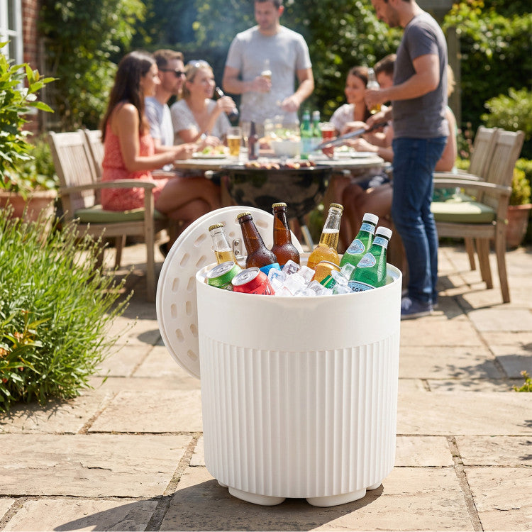 3-in-1 Outdoor Cooler Side Table with Fluted Design for Deck