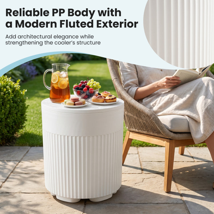 3-in-1 Outdoor Cooler Side Table with Fluted Design for Deck