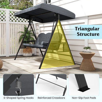 3-Seat Patio Swing Chair Porch Swing with Adjustable Canopy Thickened Cushions Pillow and Foldable Side Trays