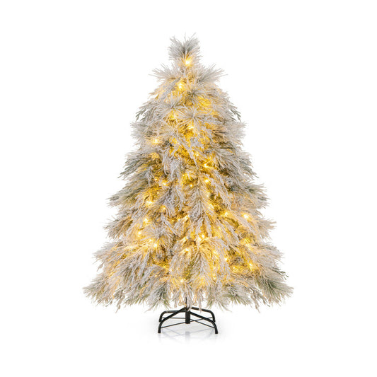 4.5/6/7 Feet Pre-Lit Snow Flocked Christmas Tree with Warm White LED Lights