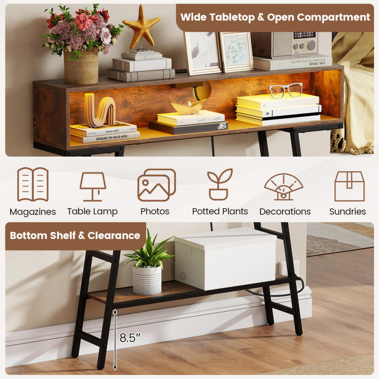 40" Console Table with Charging Station and LED Lights
