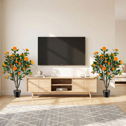 40 Inch Artificial Camellia Tree with 37 Flowers and River Stones in Pot