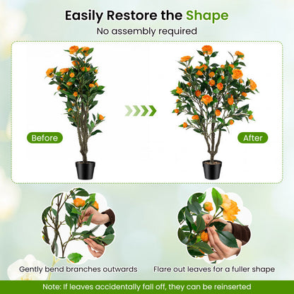 40 Inch Artificial Camellia Tree with 37 Flowers and River Stones in Pot