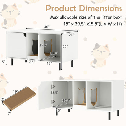 40 Inch Cat Litter Box Enclosure for 2 Cats Hidden Cat Washroom