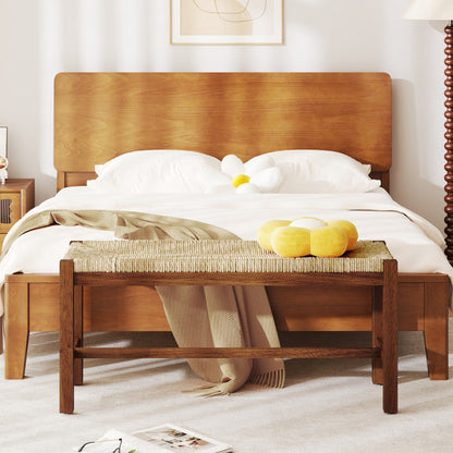 40 Inch Long Wood Bench with Solid Rubber Wood Frame