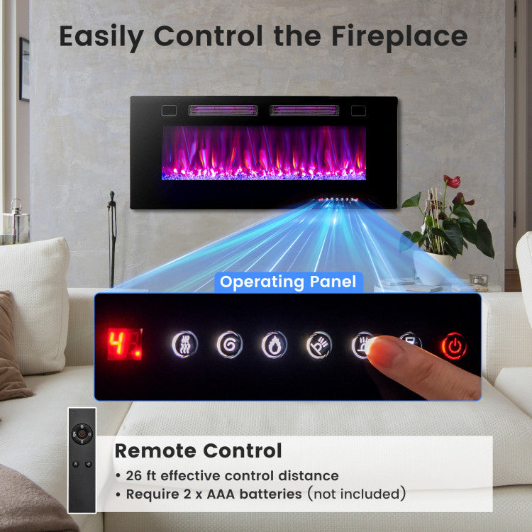 42/50/60/72 Inch Ultra-Thin Electric Fireplace with Decorative Crystals