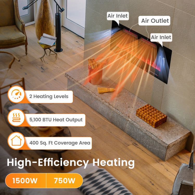 42/50/60/72 Inch Ultra-Thin Electric Fireplace with Decorative Crystals