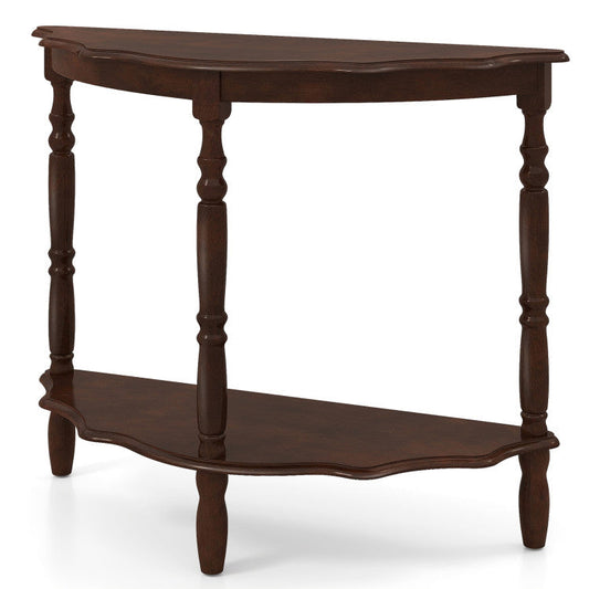 42 Inch Half Moon Console Table with Shelf and Rubber Wood Legs