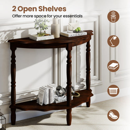 42 Inch Half Moon Console Table with Shelf and Rubber Wood Legs