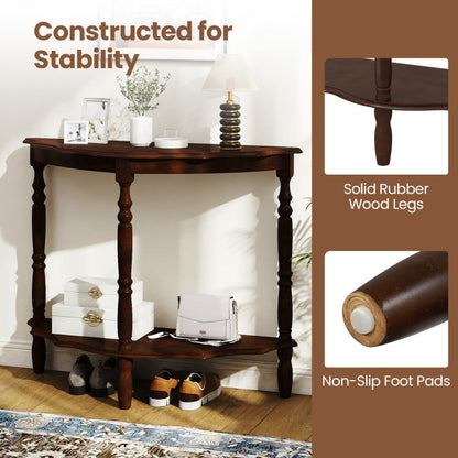 42 Inch Half Moon Console Table with Shelf and Rubber Wood Legs