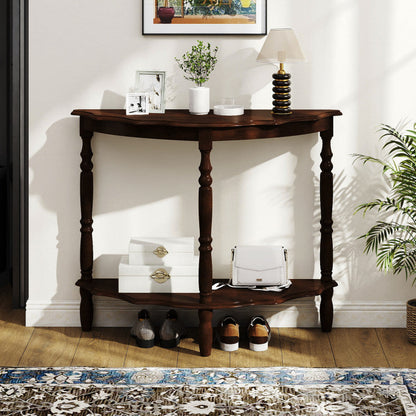 42 Inch Half Moon Console Table with Shelf and Rubber Wood Legs