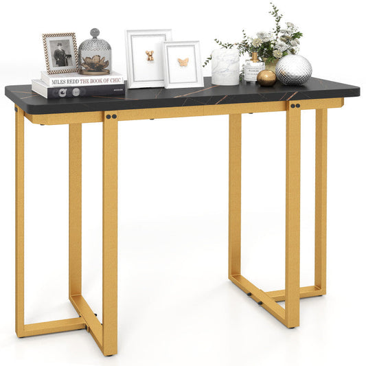 42 Inches Modern Faux Marble Entryway Table with Geometric Metal Frame
