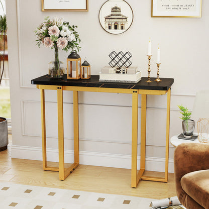 42 Inches Modern Faux Marble Entryway Table with Geometric Metal Frame
