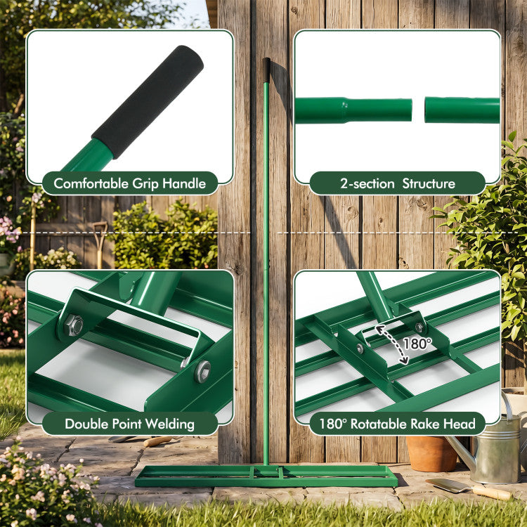 42 x 10 Inch Lawn Leveling Rake with Ergonomic Handle
