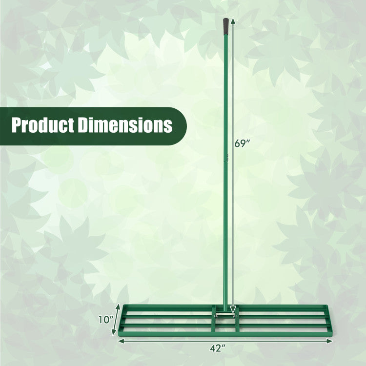 42 x 10 Inch Lawn Leveling Rake with Ergonomic Handle