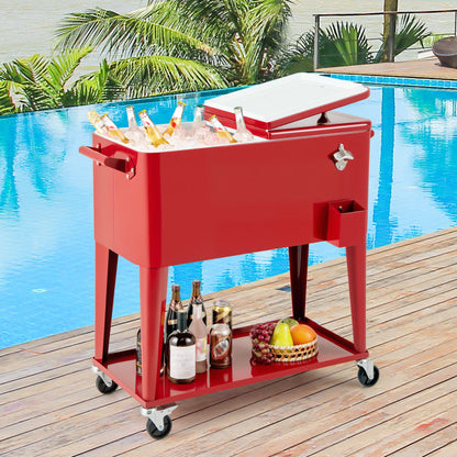 Portable Patio Cooler with Bottom Storage Shelf and Bottle Opener