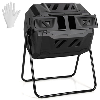 43 Gallon Rotating Compost Bin Barrel with Dual Chamber and Sliding Doors