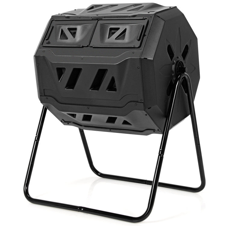 43 Gallon Rotating Compost Bin Barrel with Dual Chamber and Sliding Doors