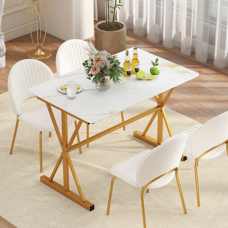 44 Inches Sintered Stone Dining Table with Metal Frame and Faux Marble Tabletop