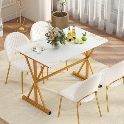 44 Inches Sintered Stone Dining Table with Metal Frame and Faux Marble Tabletop