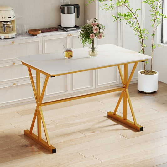 44 Inches Sintered Stone Dining Table with Metal Frame and Faux Marble Tabletop