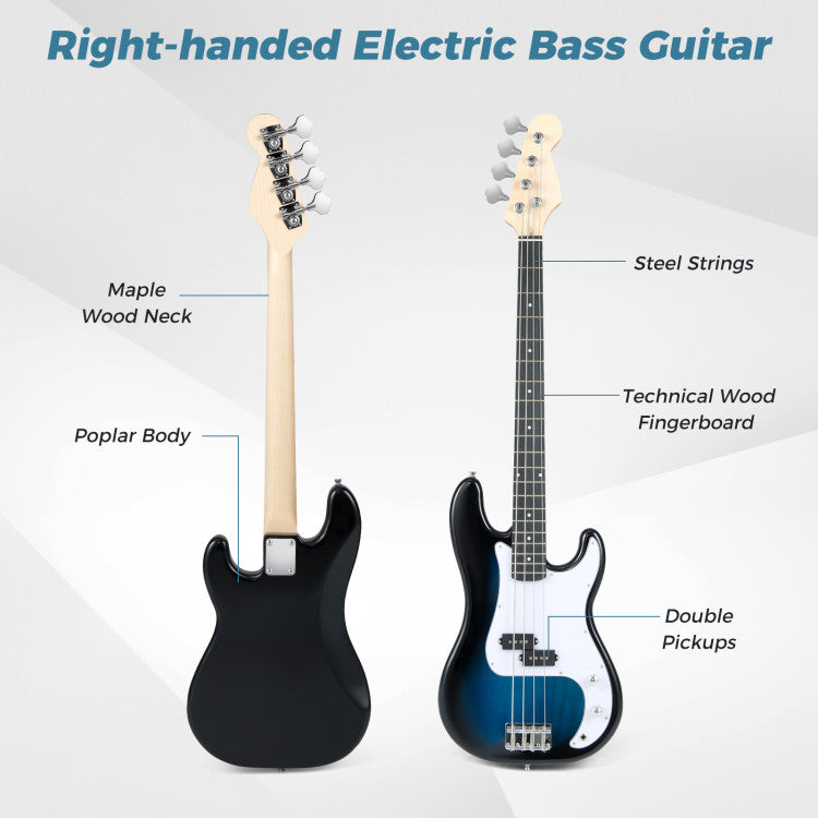 45.5 Inch Electric Bass Guitar with Double Pickups and Gig Bag for Beginners