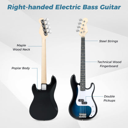 45.5 Inch Electric Bass Guitar with Double Pickups and Gig Bag for Beginners