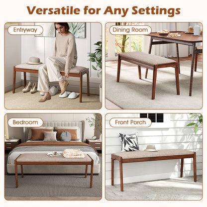 45 Inch Farmhouse Backless Bench with Rubber Wood Legs and Fabric Padded Seat