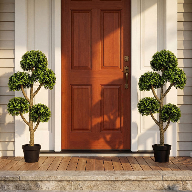 46-Inch Artificial Boxwood Topiary Tree Fake Potted Boxwood Tree with 5 Ball-Shaped Topiaries