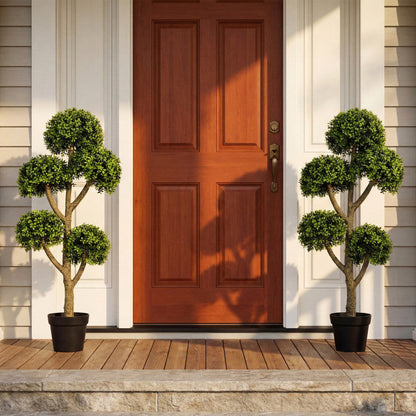 46-Inch Artificial Boxwood Topiary Tree Fake Potted Boxwood Tree with 5 Ball-Shaped Topiaries